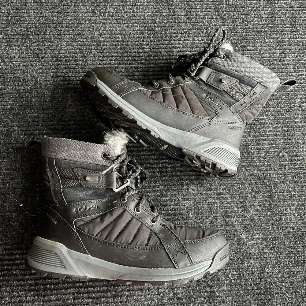 Columbia Paninaro Omni-Heat Winter Boots Womens 6.5 Black Waterproof Faux Fur